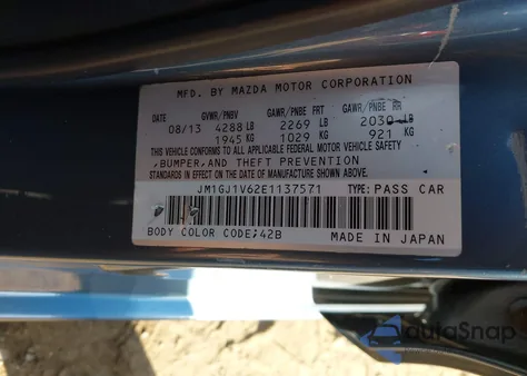 2014 Mazda Mazda6 I Touring from USA, damaged, VIN JM1GJ1V62E1137571